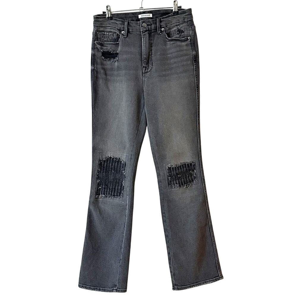 Good American Good Curve Straight Leg Jeans Distressed Black066 Women 8/29
